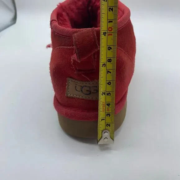 UGG Ultra Mini Red Classic Booties Leather Ankle Boots Winter Women's size 9 - Picture 11 of 11